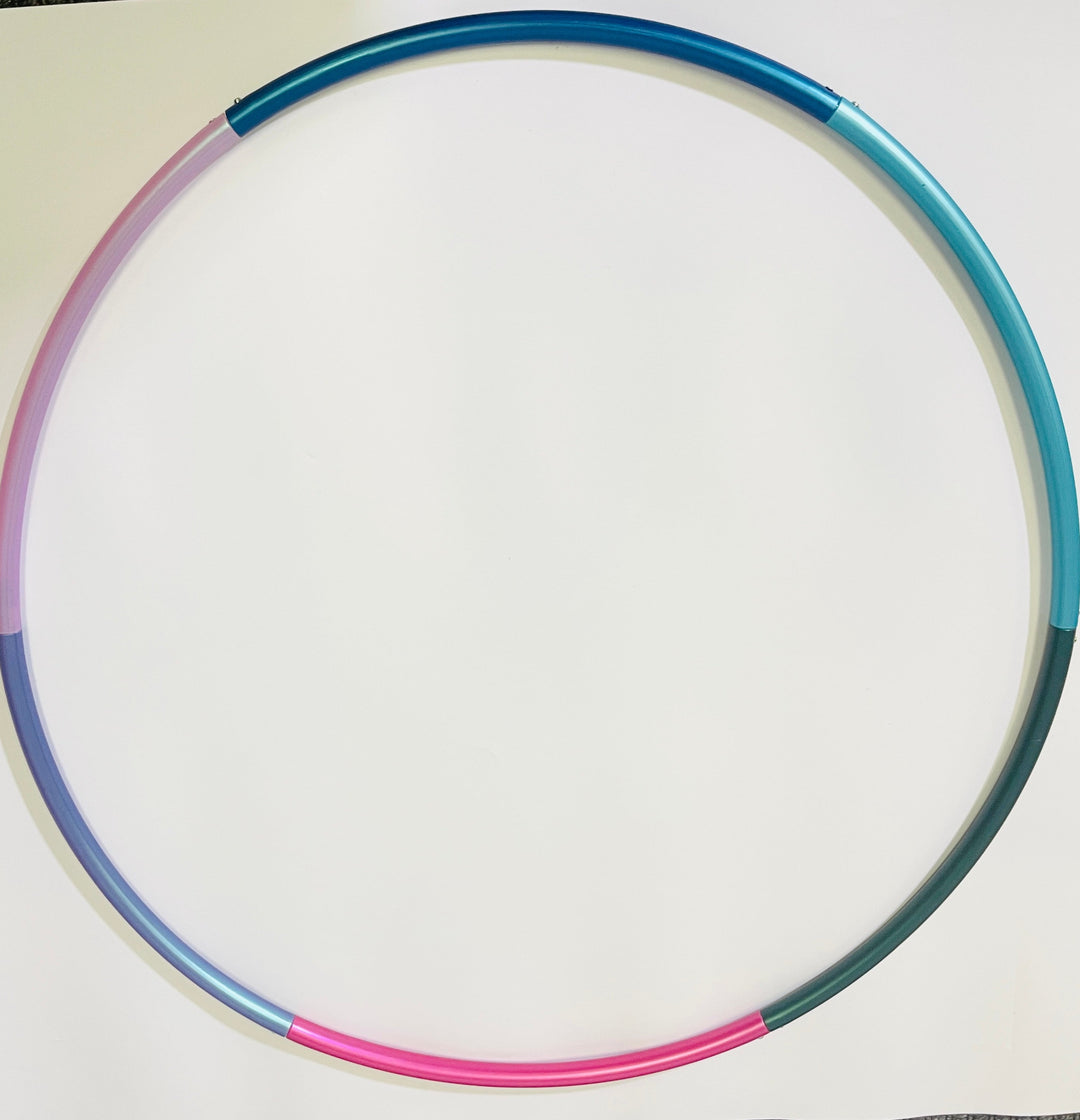 6 piece travel hoop in blue hoop, teal hoop, green hoop, red hoop, blue hoop, purple hoop pieces