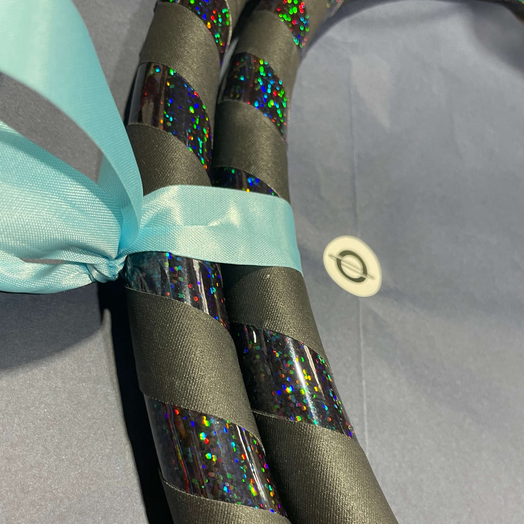 Black holographic and black gaffer shiny beautiful polypro hula hoop