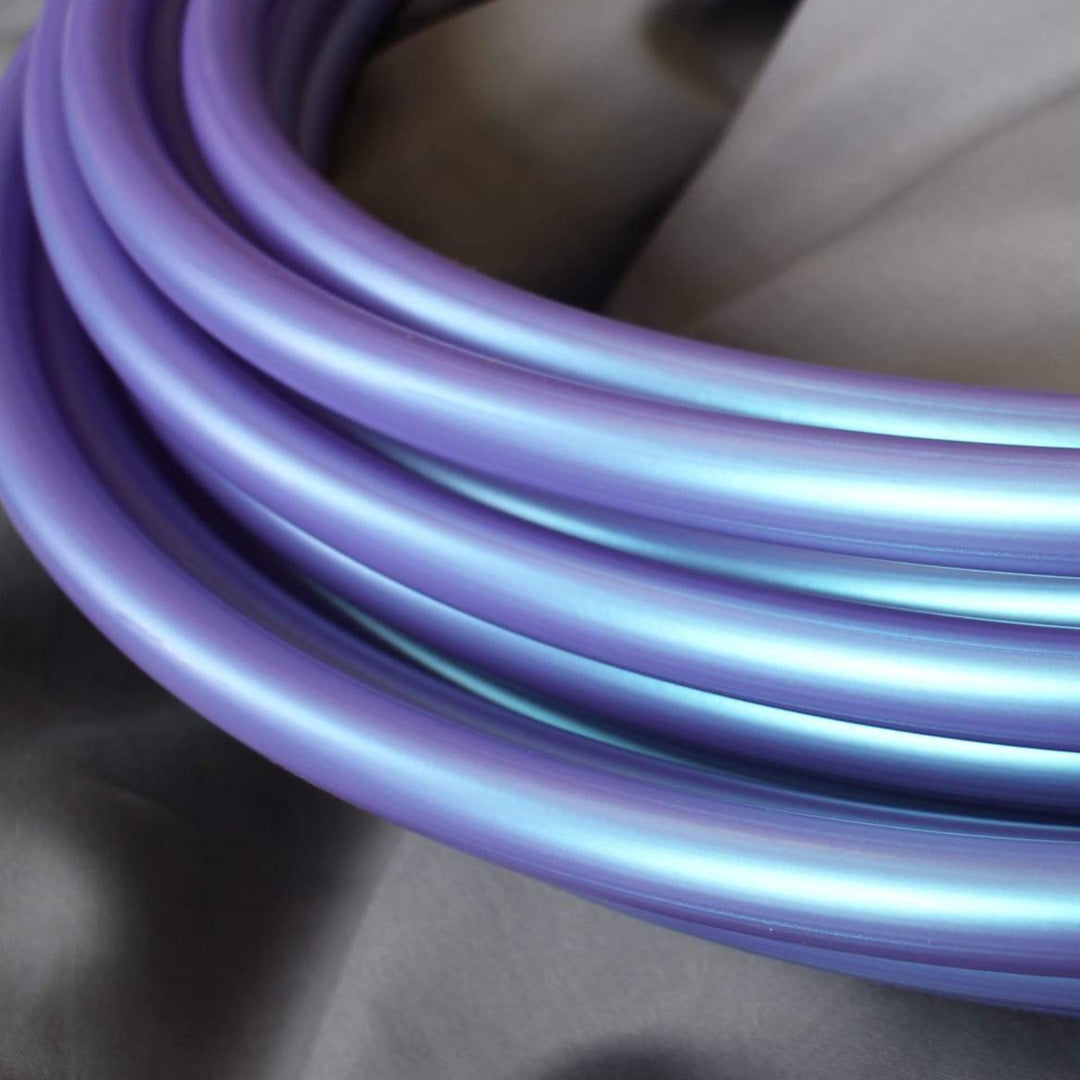 Poseidon Blue Purple colour shift polypro tubing. Twin hula hoops in tubing stack